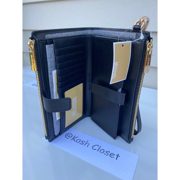 Michael Kors wristlet double zip phone wallet MK Signature Black Multi - Picture 6 of 10